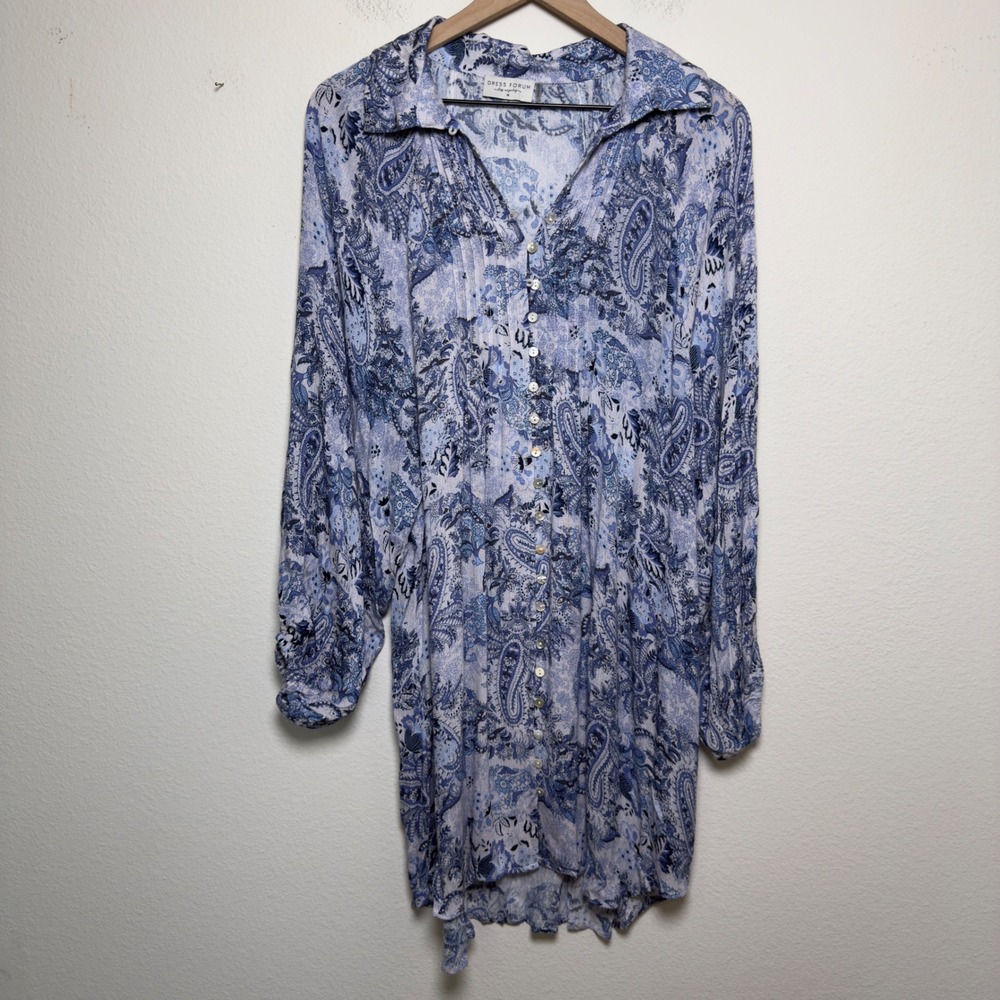 Aritzia Dress Forum Women Mini Cottagecore Dress Medium Blue Paisley Western - Picture 5 of 13